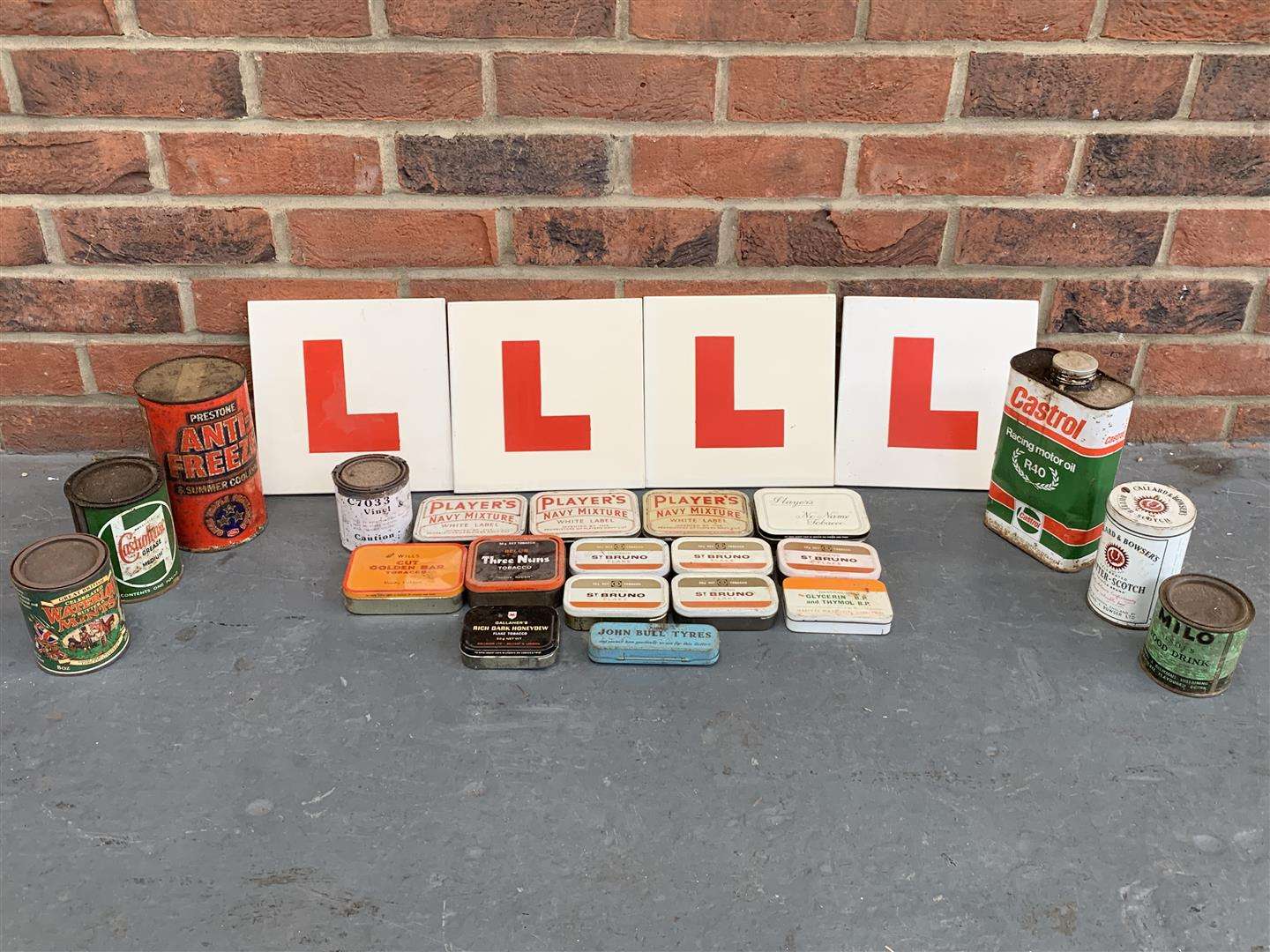 <p>Ex Goodwood mixed vintage lot includes tobacco tins &amp; oil cans&nbsp;</p>
