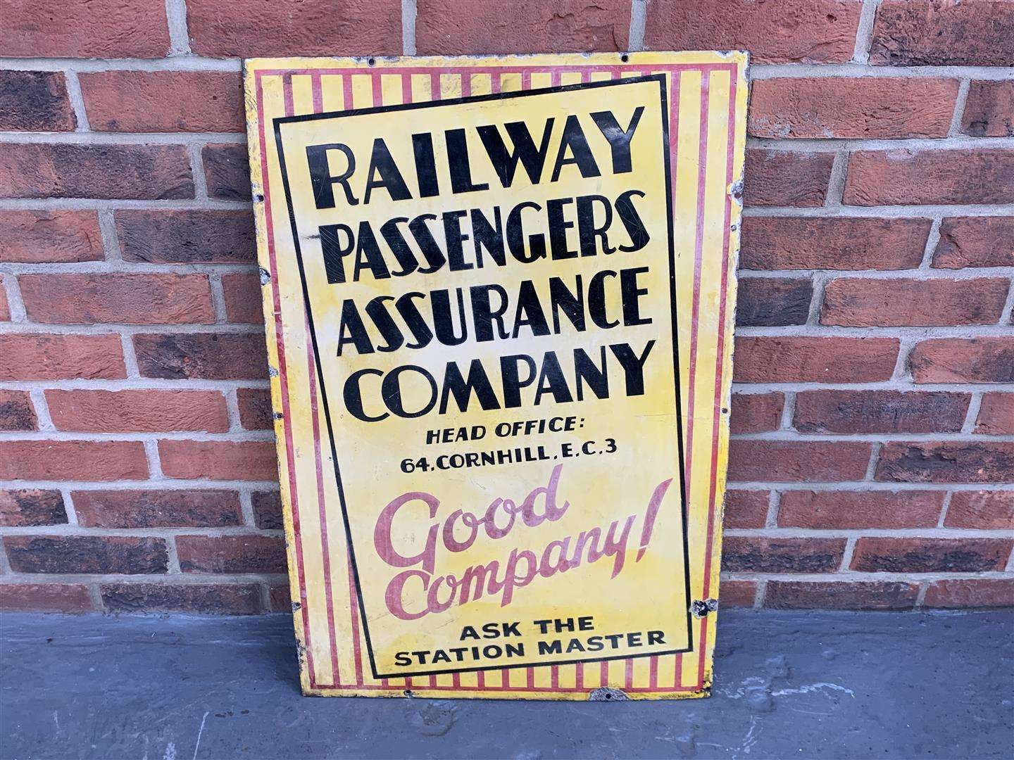 <p>Enamel Railway Passengers Assurance Company Sign</p>
