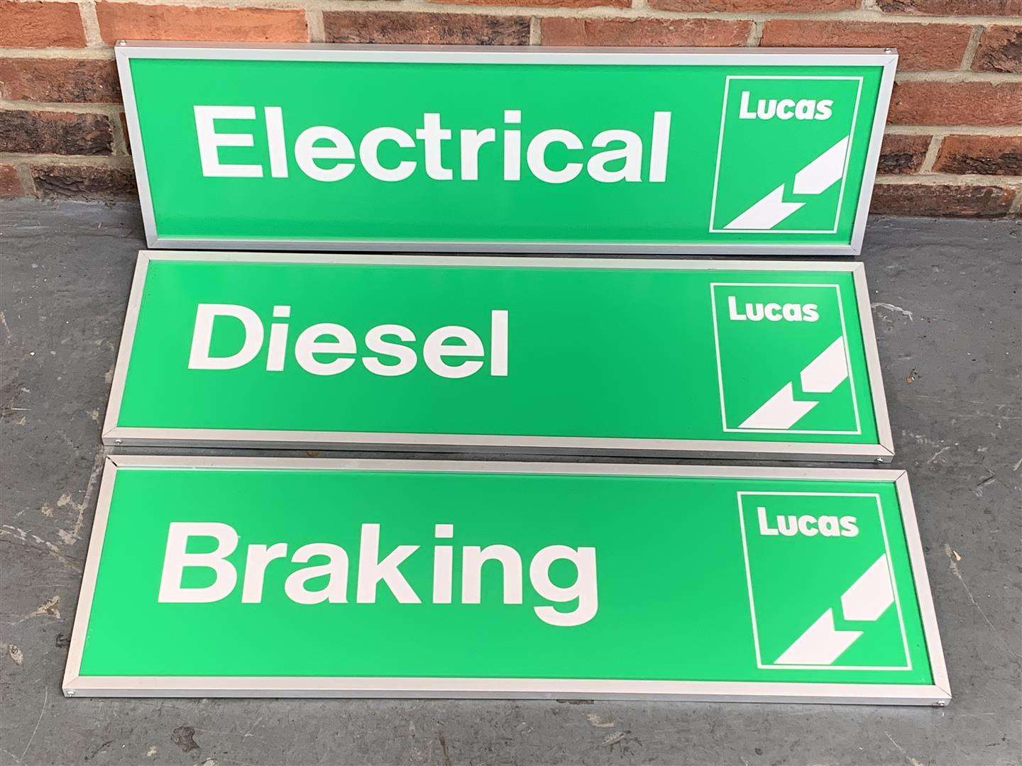 <p>Three Lucas Plastic, Electrical, Diesel &amp; Braking Signs (3)</p>