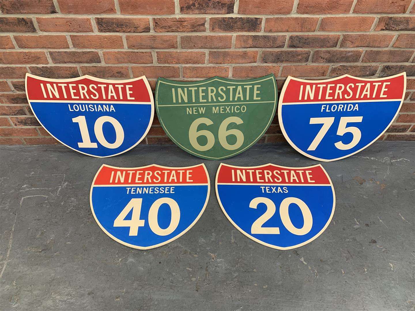 <p>Five Painted On Board American Interstate Signs</p>