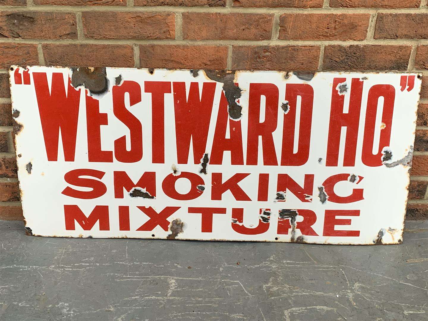 <p>Original Enamel “Westwood Ho” Smoking Sign</p>