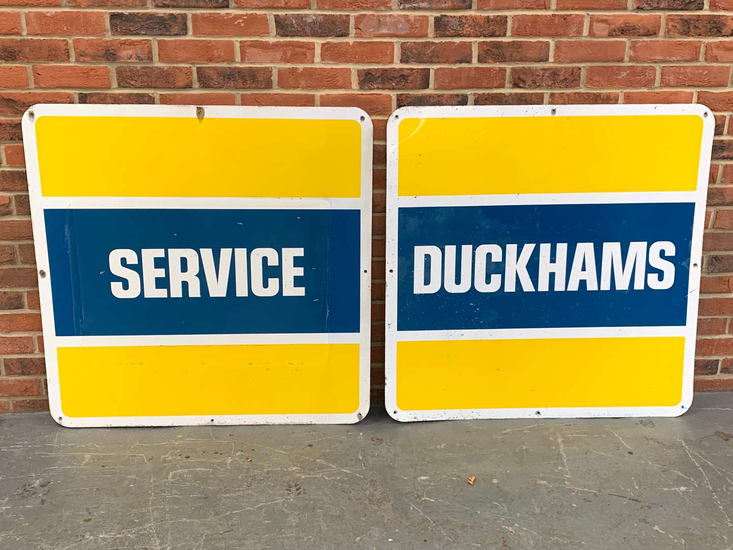 <p>Two Aluminium Duckhams Service Signs</p>
