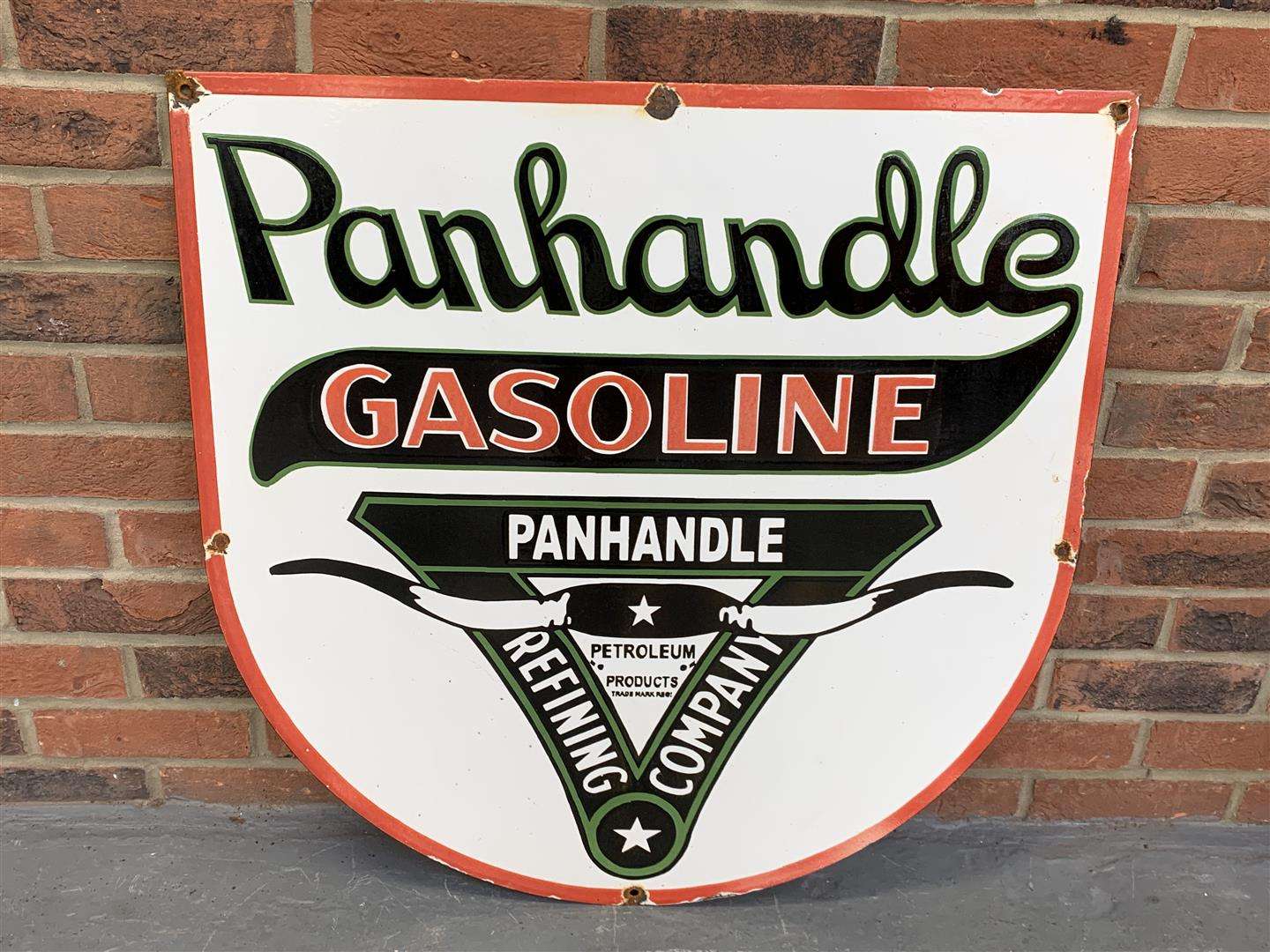 <p>Enamel Panhandle Gasoline Sign</p>