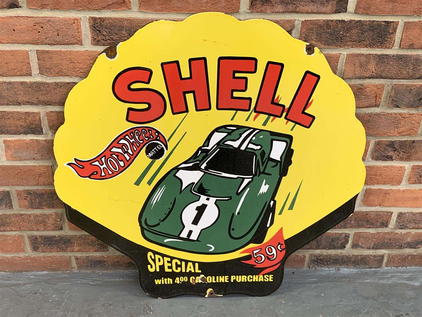 <p>Enamel Shell Hotwheels Sign</p>