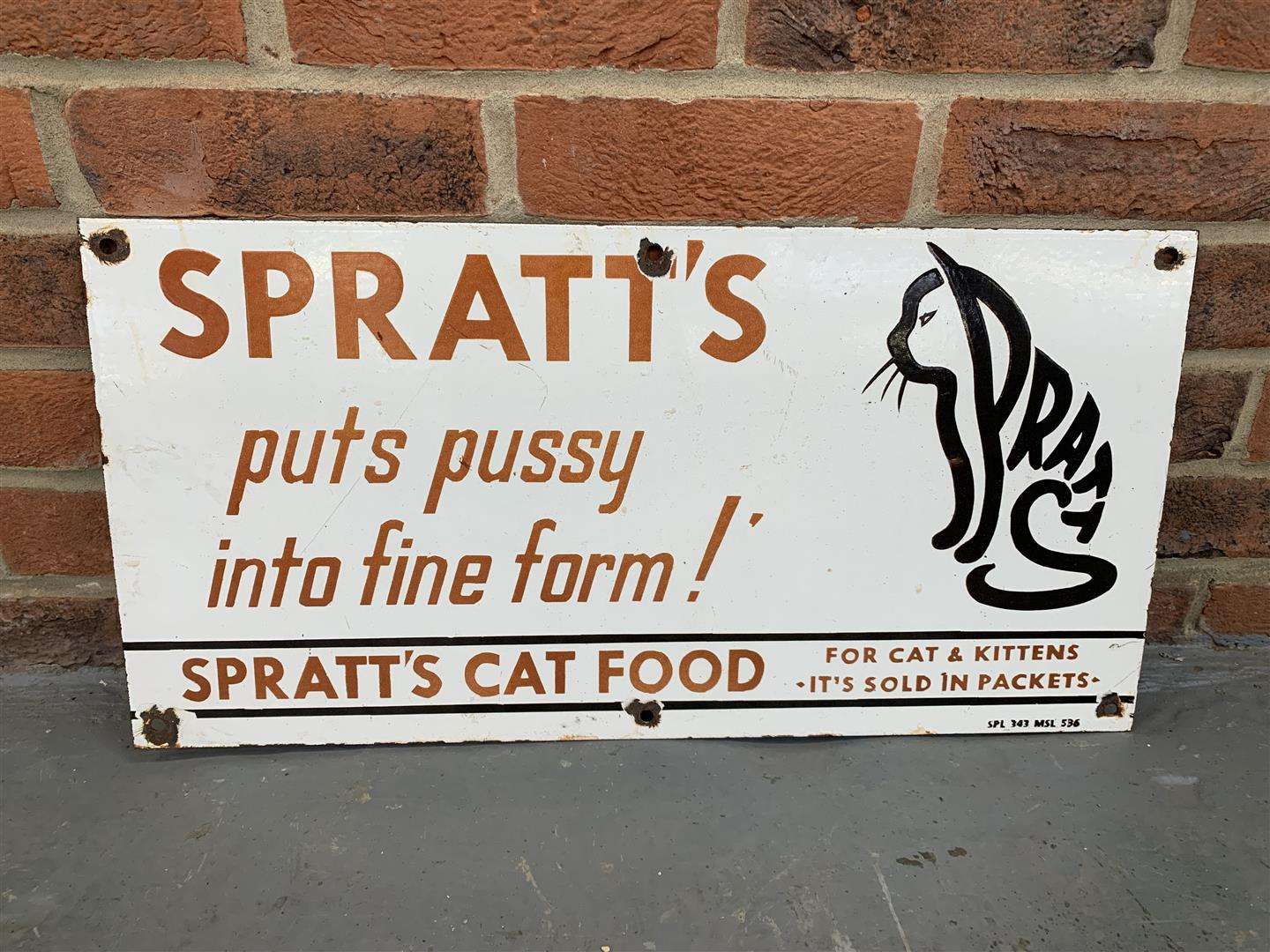 <p>Enamel Spratts Cat Food Sign</p>