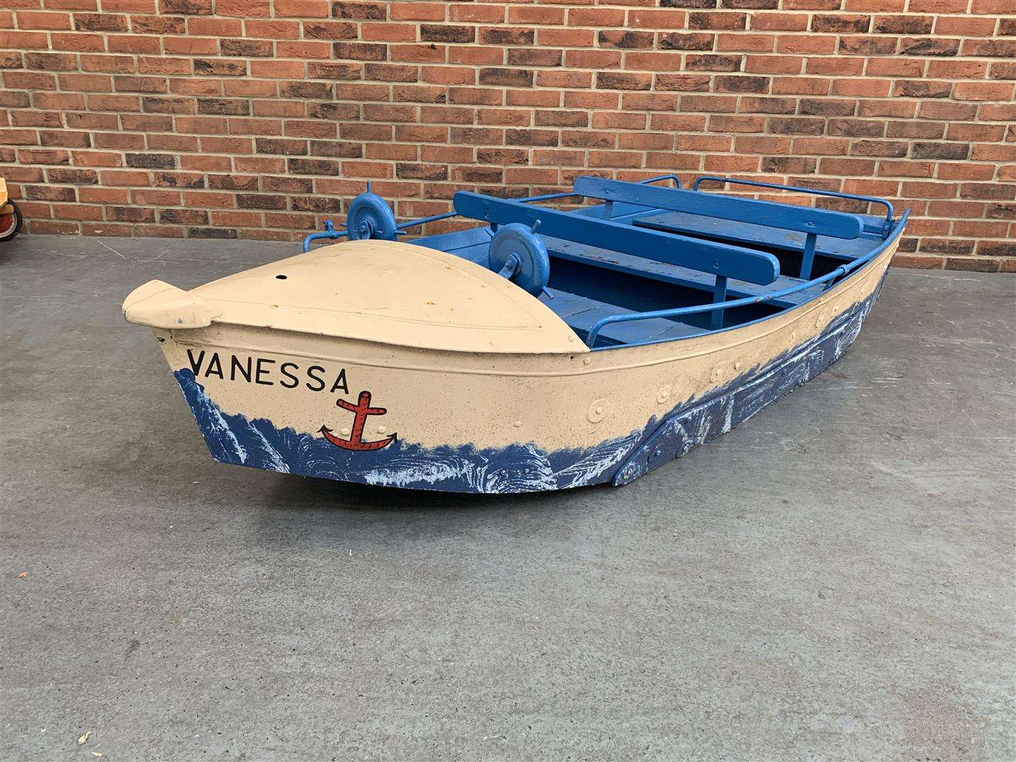 <p>Vintage Metal &amp; Wooden Childs Fairground Boat “Vanessa”</p>