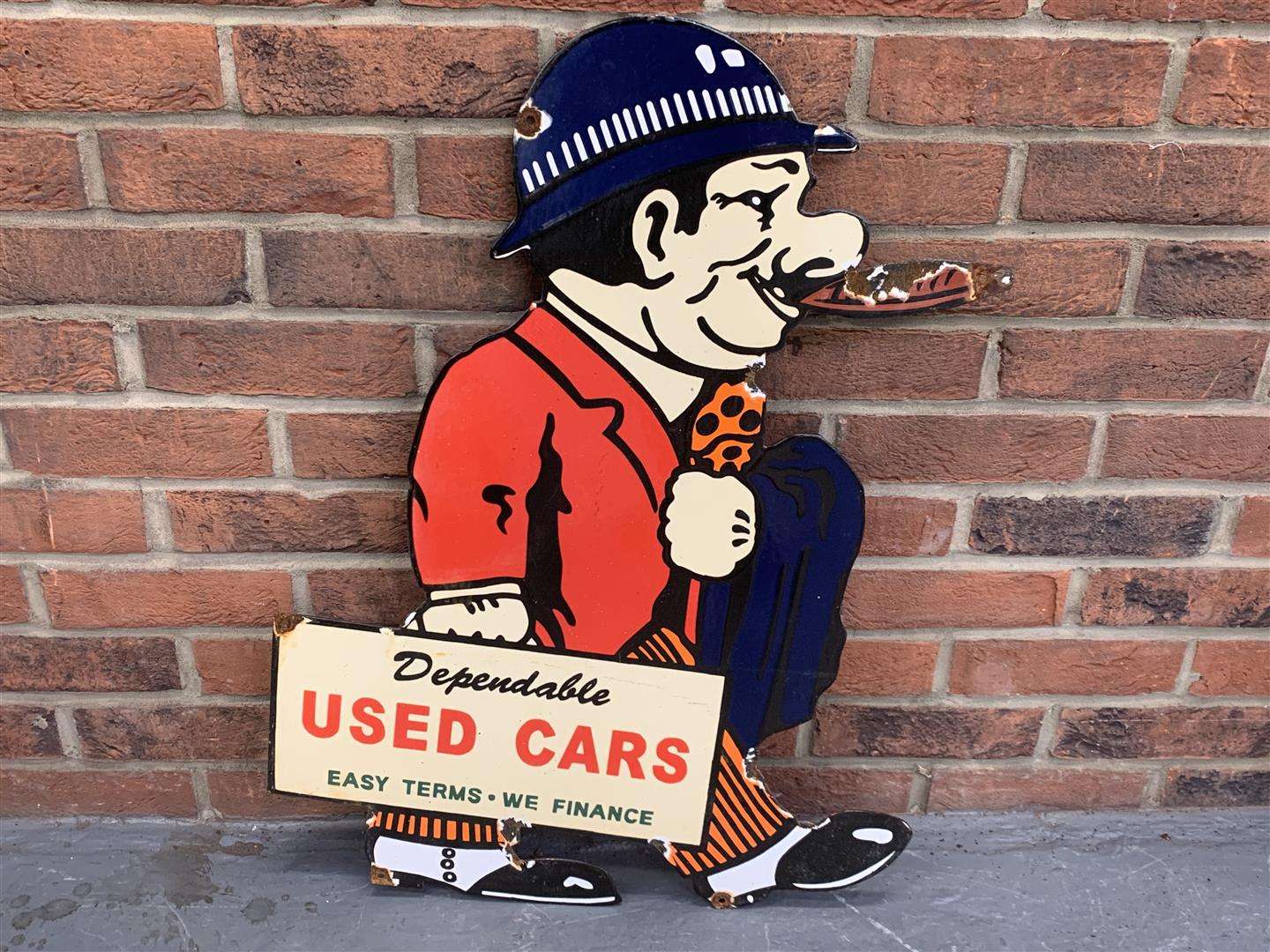 <p>Enamel “Used Cars” Figural Sign</p>