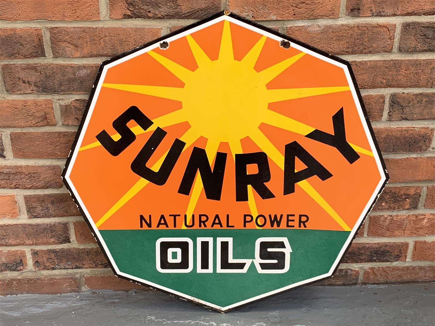 <p>Enamel Sunray Oils Sign</p>