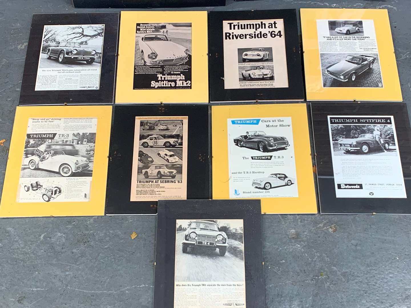 <p>Eleven Triumph Car Related Pictures/Print</p>
