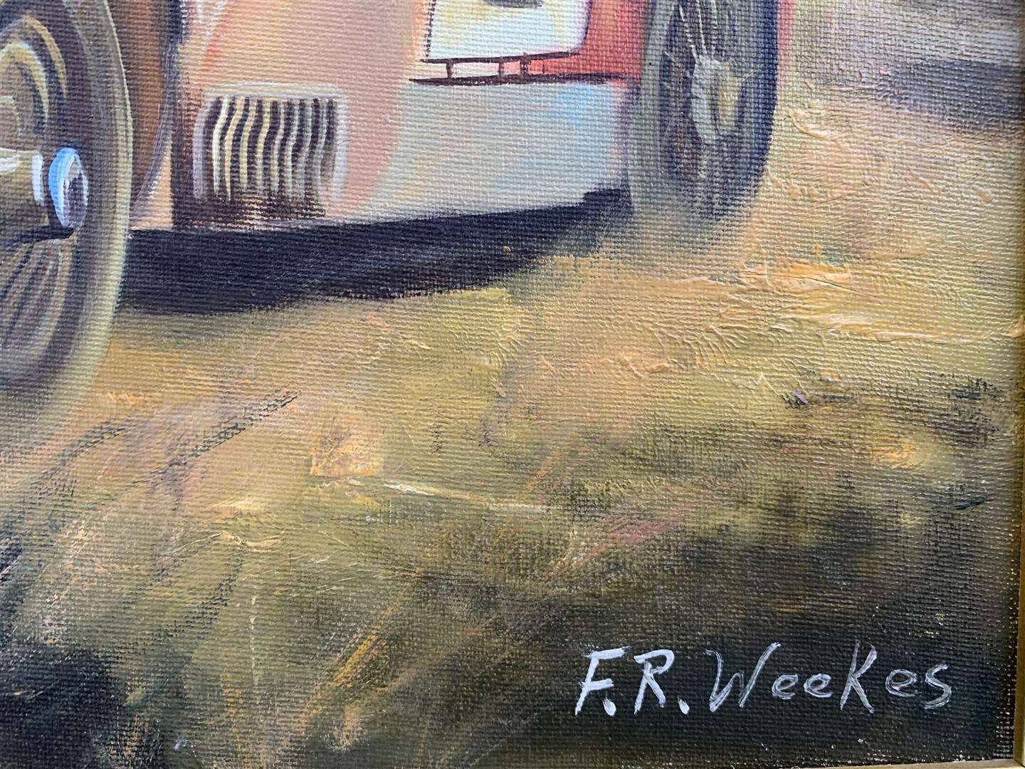 <p>Original Oil Painting Of Austin Healey By FR Weeks</p>
