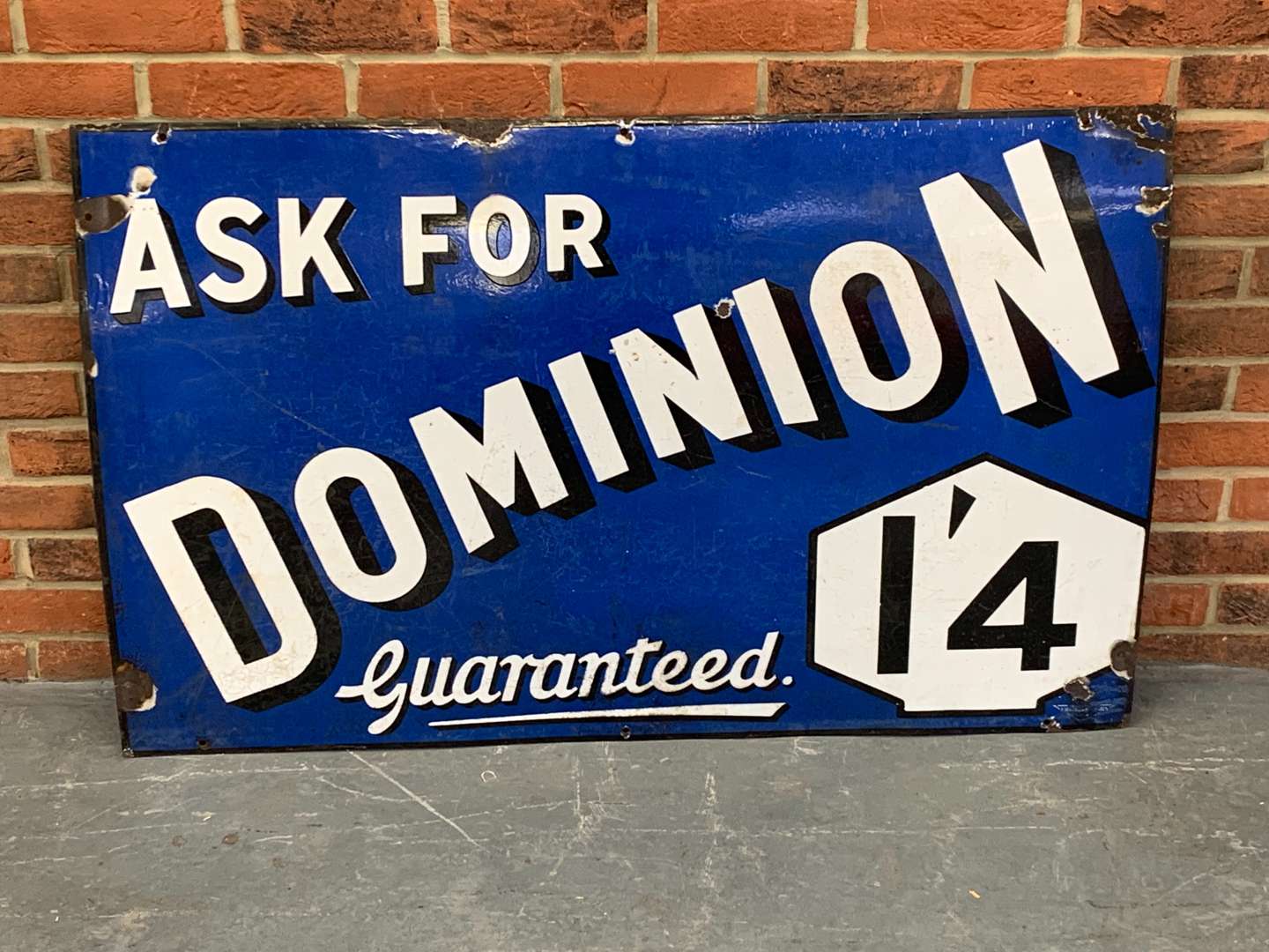 <p>Original Enamel “Ask For Dominion 1'4” Sign</p>
