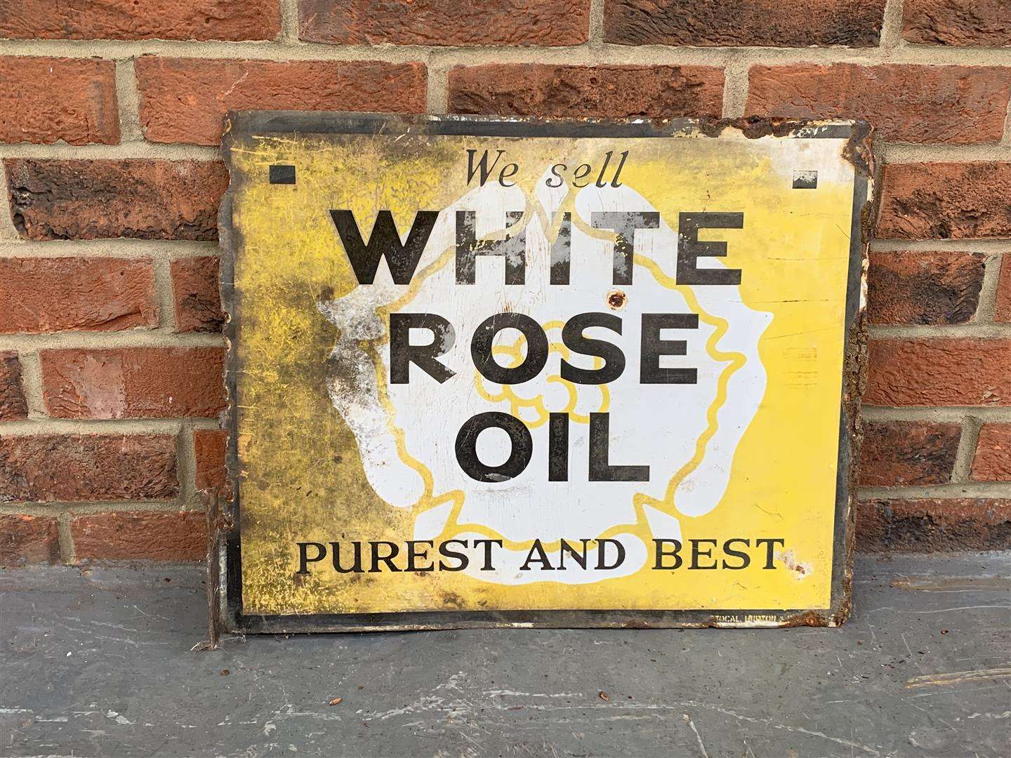 <p>Enamel White Rose Oil Sign A/F</p>