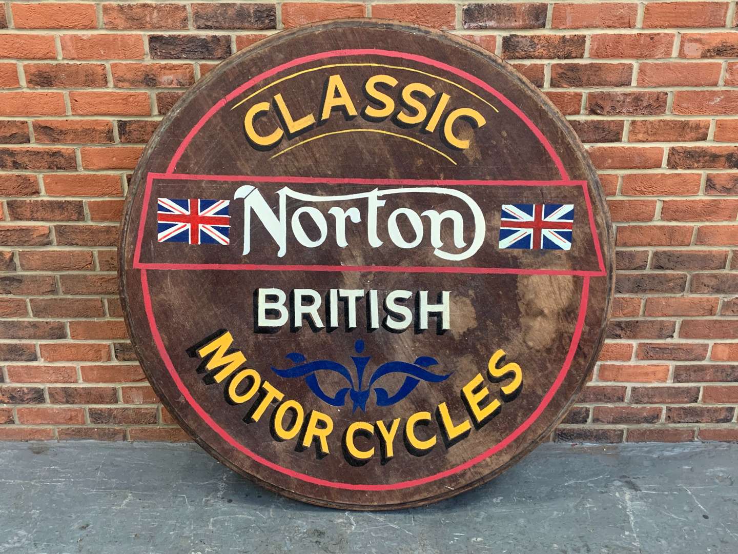 <p>Painted Norton Cycles Table Top</p>