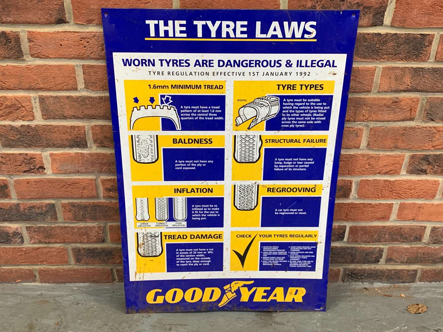 <p>Three Tin Goodyear Tyre Law Signs (3)</p>