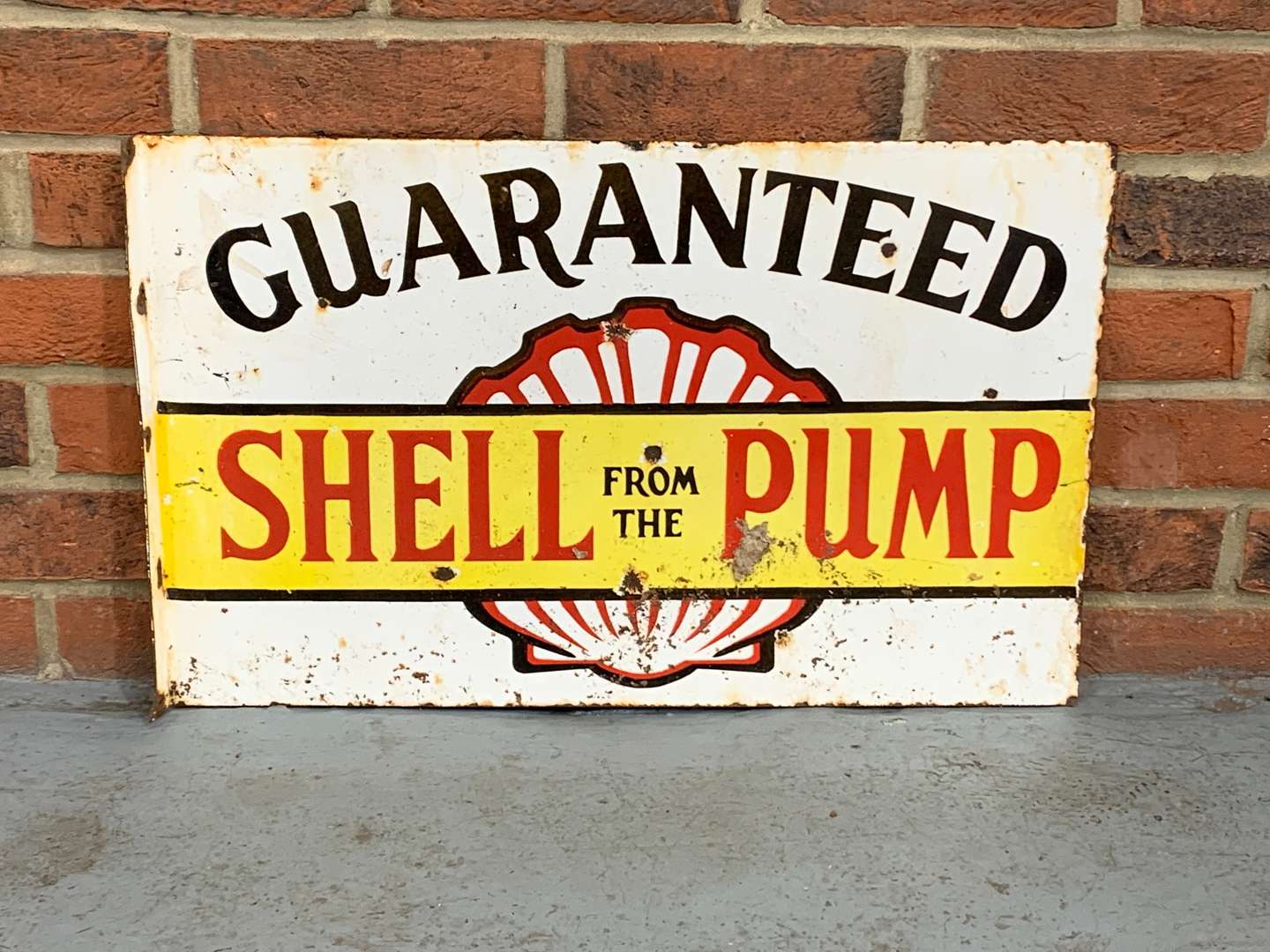 <p>Shell From The Pump Enamel Flange Sign</p>