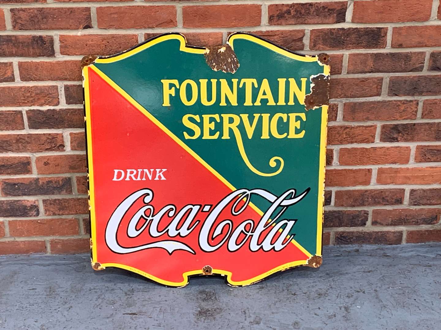 <p>Fountain Service Coco-Cola Enamel Sign</p>