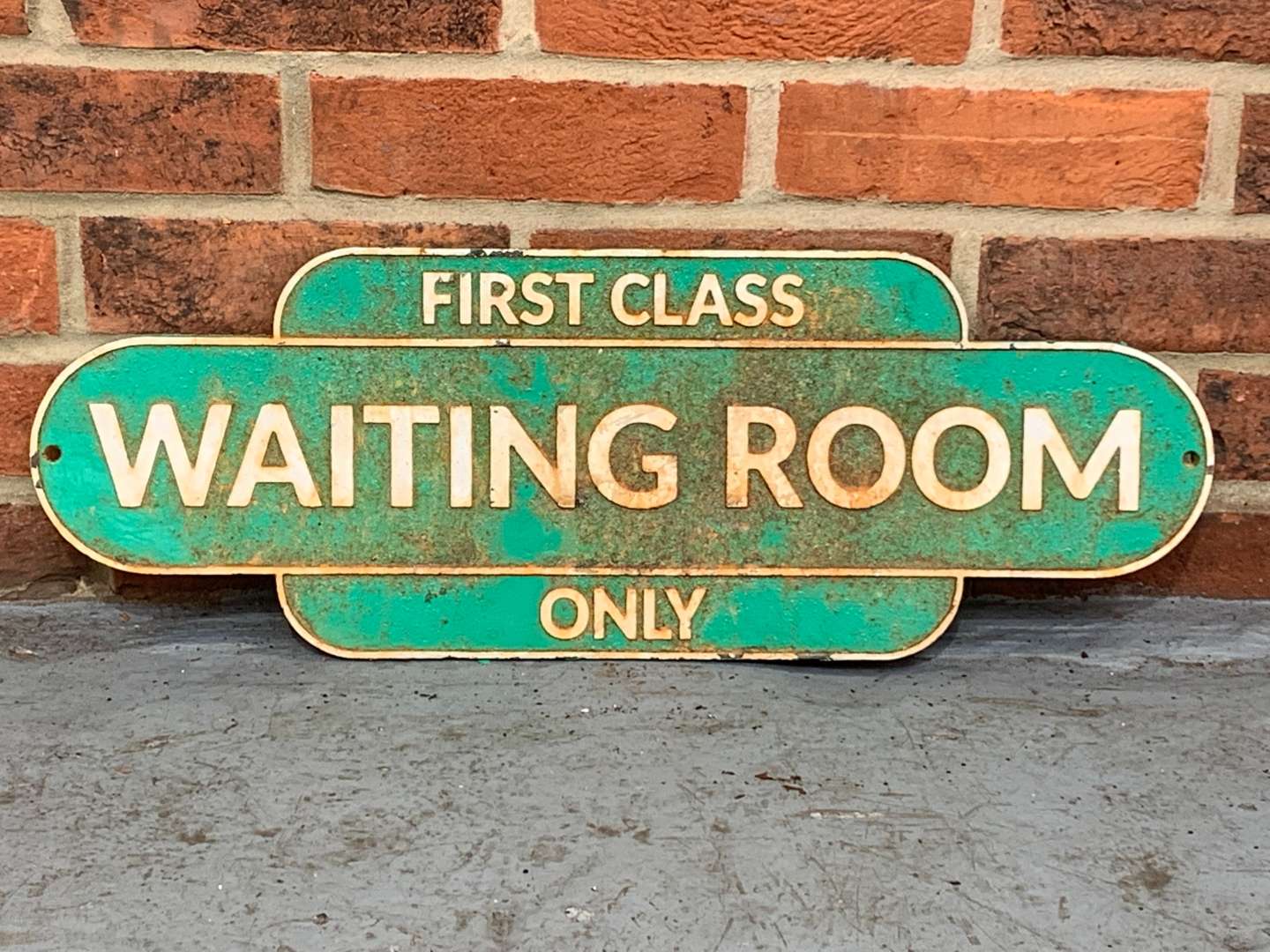 <p>First Class Waiting Room Cast Alloy Sign</p>