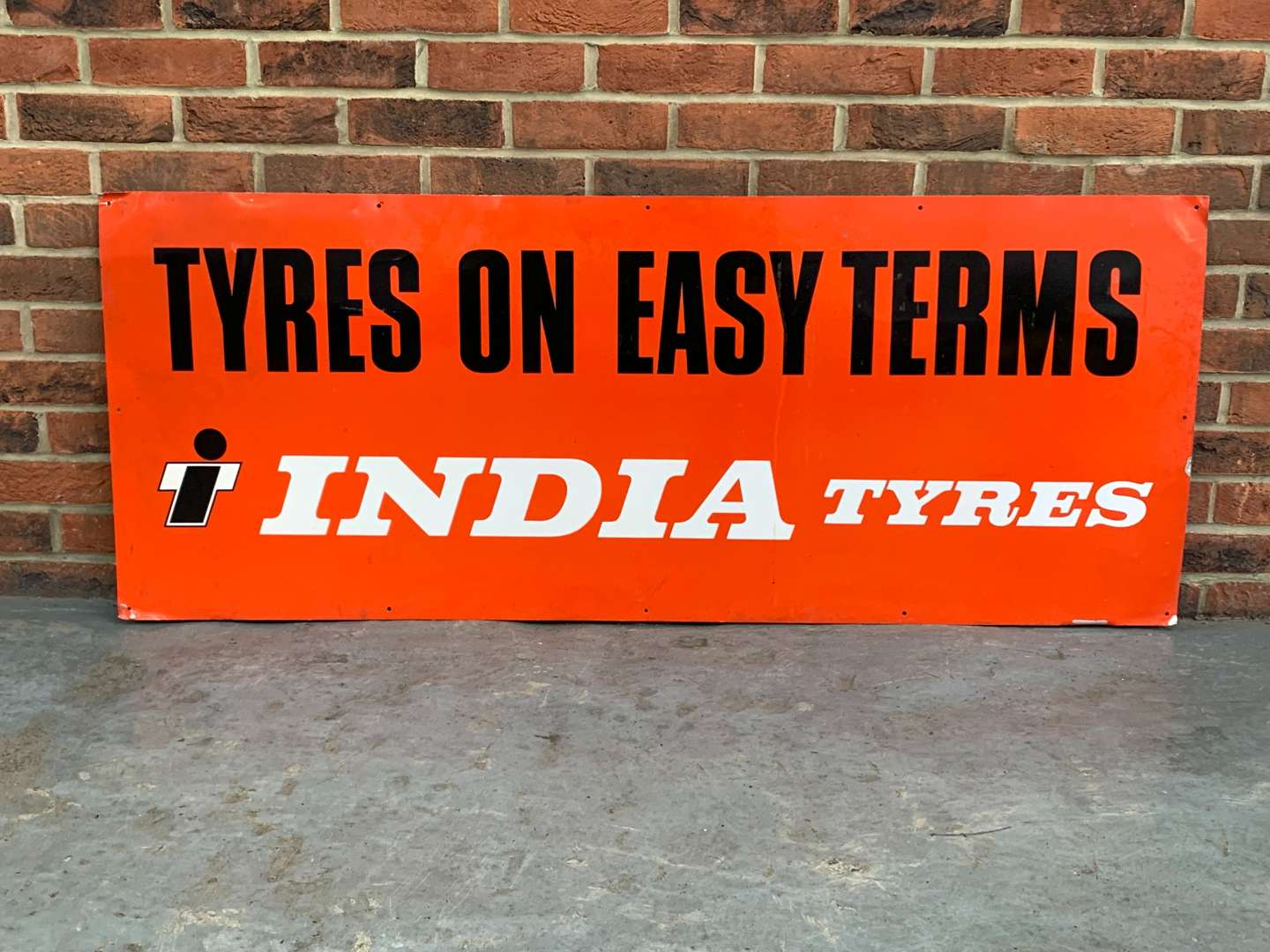 <p>Original India Tyre's “Tyre's On Easy Terms” Aluminium Sign</p>