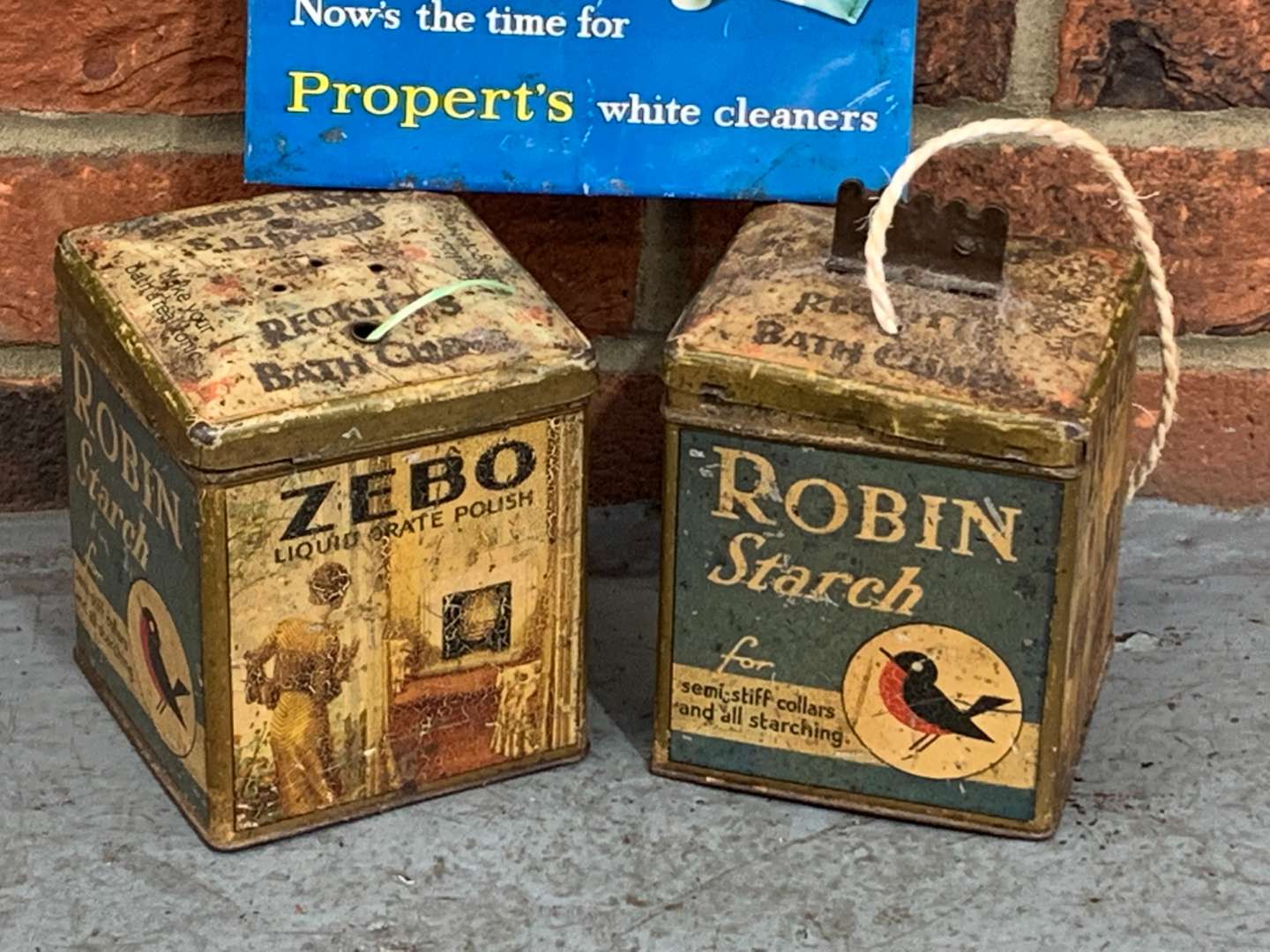 <p>Two Vintage Advertising Tins and Properts Small Tin Sign (3)</p>