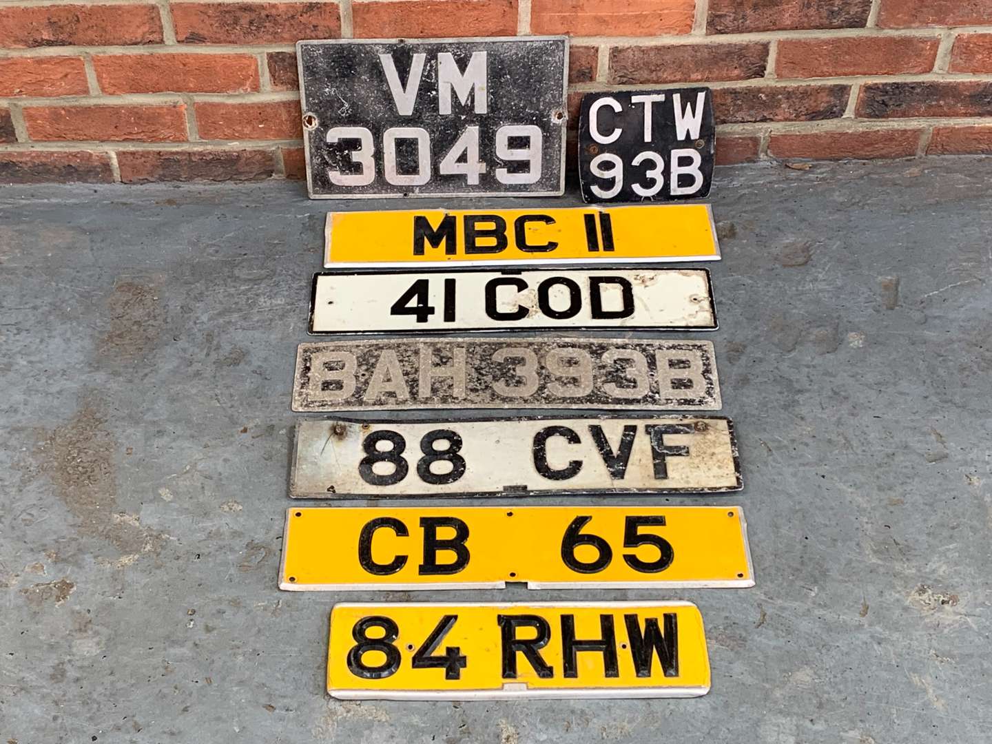 <p>Eight Aluminium Classic Car Number Plates</p>