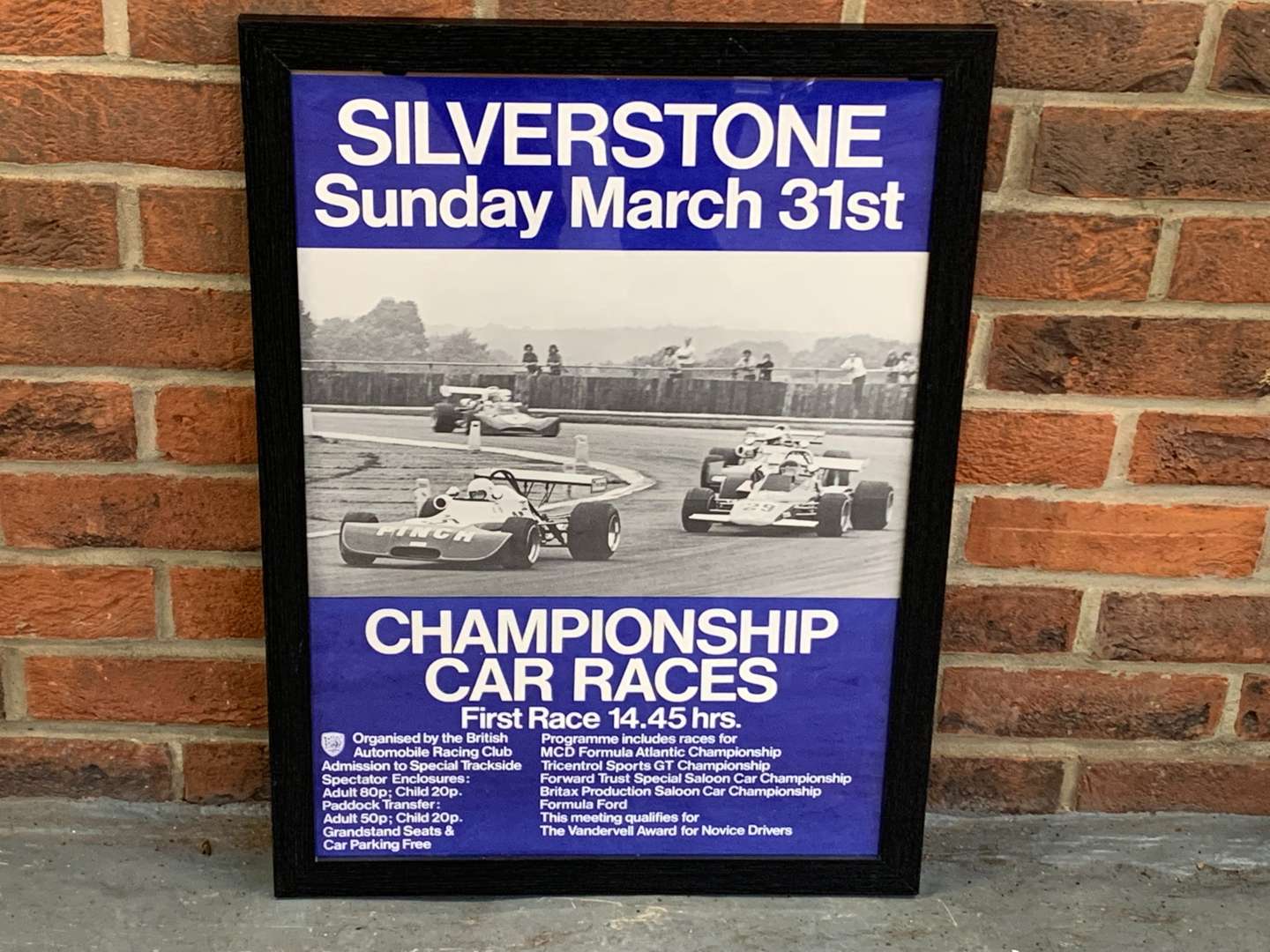 <p>Original Framed Silverstone Championship Car Races Poster</p>