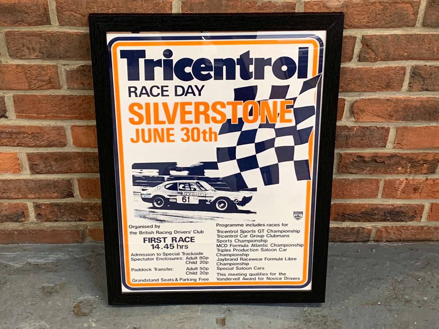 <p>Original Framed Silverstone Tricentrol Race Day Poster</p>