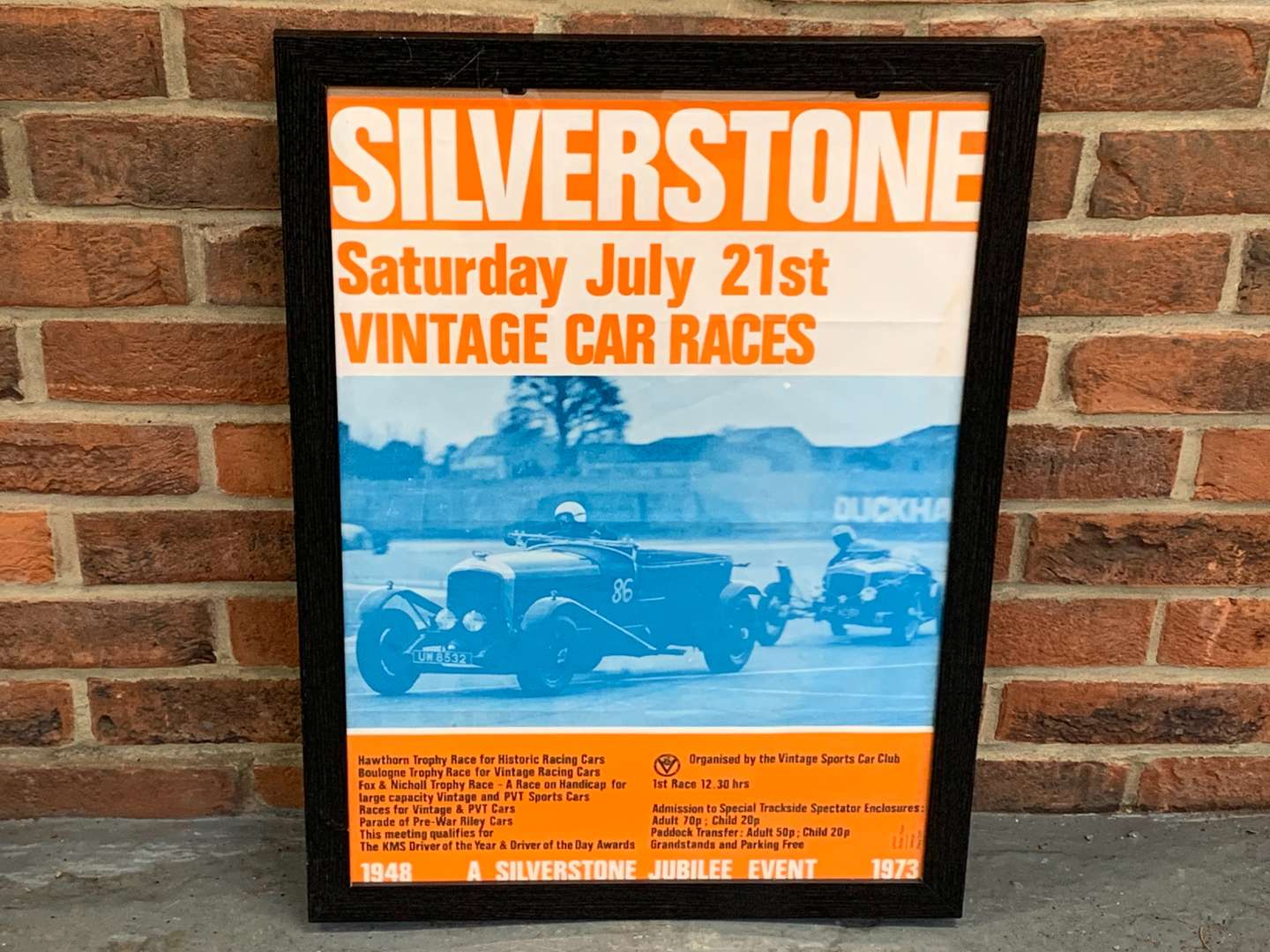 <p>Original Framed Silverstone Vintage Car Races Poster</p>