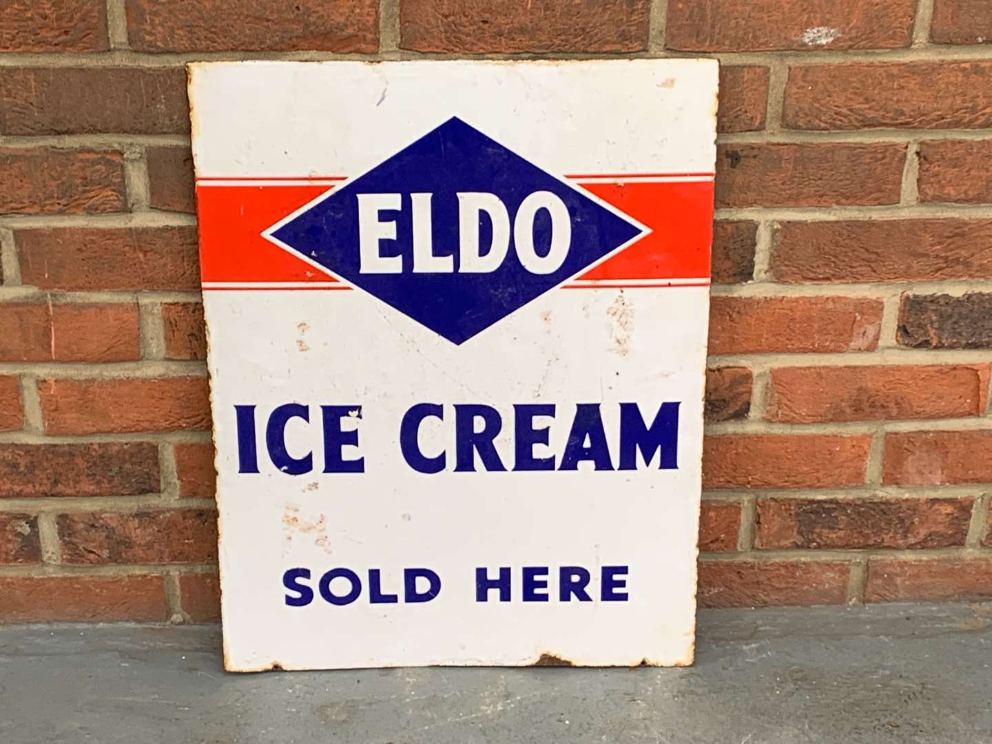 <p>Eldo Ice Cream Sold Here Enamel Sign</p>